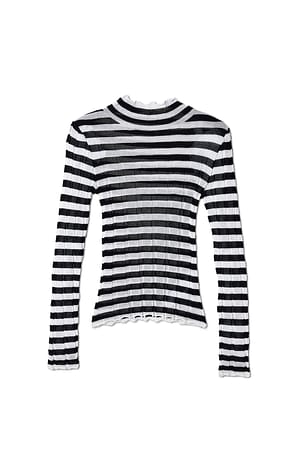 Black/White Stripe Bred ribbstickad topp