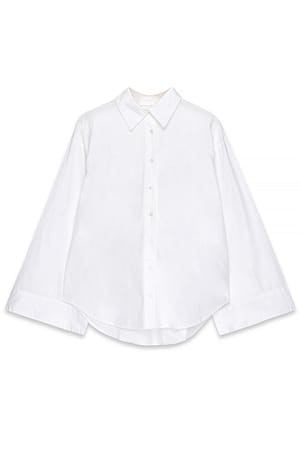 White Wide Sleeve Cotton Shirt