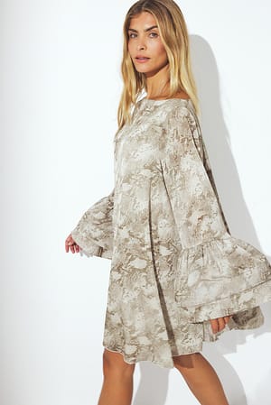 Snake Print Ruime mini-jurk met wijde mouwen
