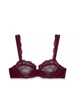 Wine Red Balconette-bh med brede stropper og blonder