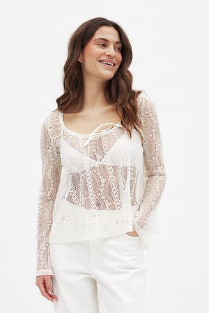 Cream Wide Sleeve Lace Top