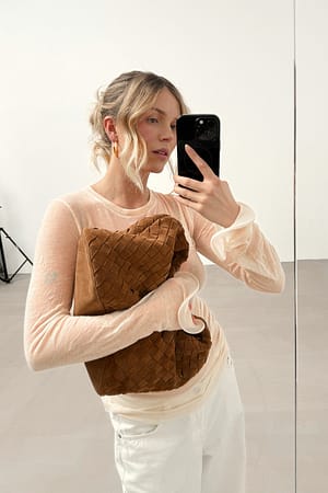 Offwhite Jersey top met draadmouwen