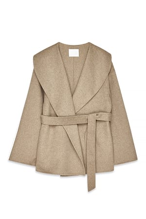 Beige Korte jas van wolmix met riem