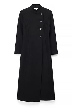 Black Wool Blend High Neck Maxi Coat