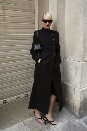Black Wool Blend High Neck Maxi Coat