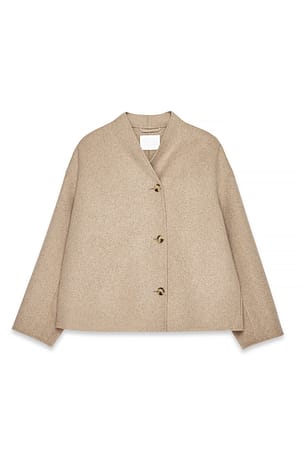 Beige kurzer Mantel aus Wollmischung mit hohem Kragen