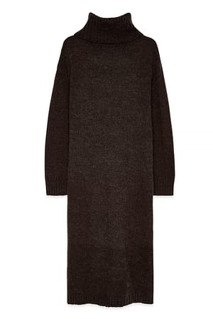Brown Wool Blend Knitted Midi Dress