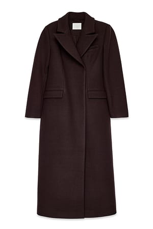 Brown Wool Blend Marked Waist Maxi Coat