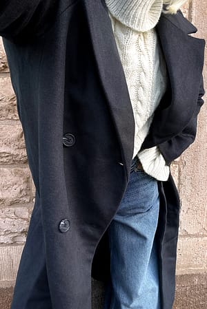 Dark Grey Wool Blend Oversized Coat