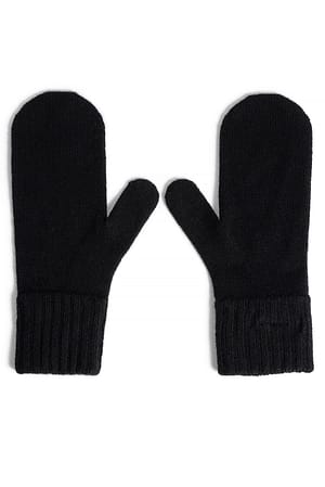 Black Wool Knitted Mittens