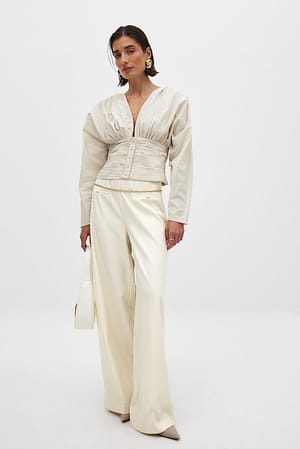 Light Beige Woven High Waist Wide Trousers