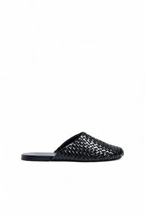 Black Geweven leren sliders