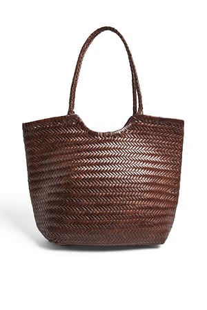 Brown Vevd toteveske i skinn