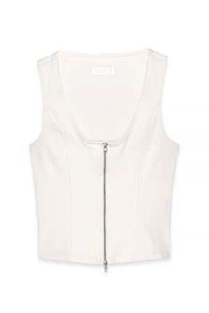 White Topp i denim med glidelåsdetaljer