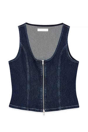 Rinse Wash Zip Detail Denim Top