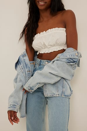 White Cropped top met ruches
