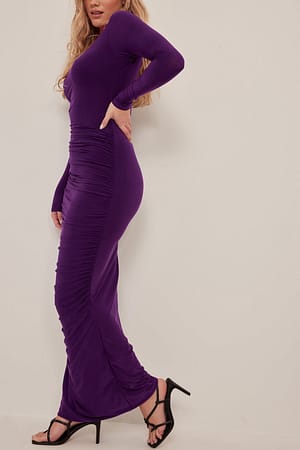 Purple Draperad klänning med lång ärm
