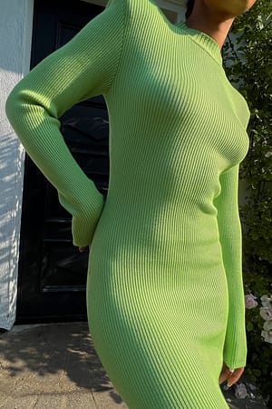 Green Gebreide maxi-jurk met schoudervullingen