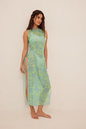 Blue Paisley Mesh Cover Up Kleid