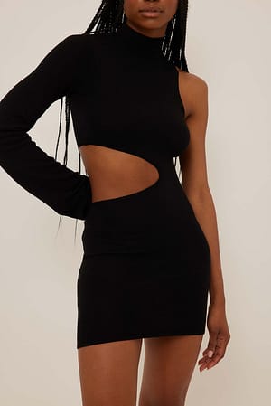 Black Gebreide jurk met asymmetrische cut-out