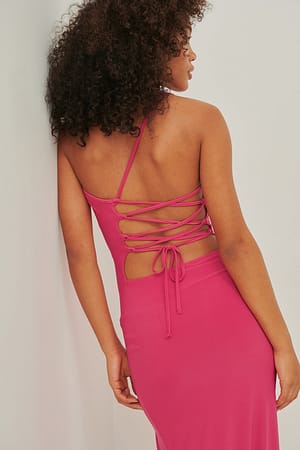 Pink Maxi-jurk met vetersluiting op de rug
