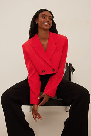 Red Cropped oversized double-breasted blazer