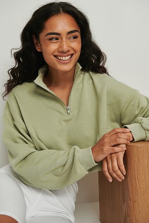 Light Green Organisch kurzes Sweatshirt mit Reißverschluss