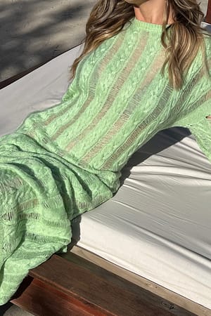 Light Green Verscheurde gebreide maxi-jurk