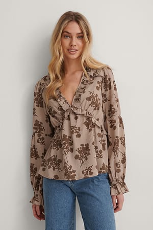 Dusty Pink Flower Blouse Met Ruches