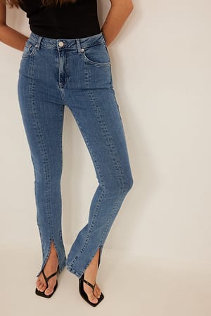 Mid Blue Skinny-Jeans mit Frontschlitz