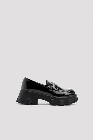 Black Glanzende loafers met lak