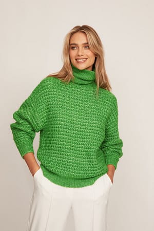 Green Chunky gebreide sweater met hoge halslijn