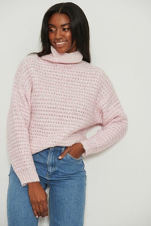 Light Pink Chunky gebreide sweater met hoge halslijn