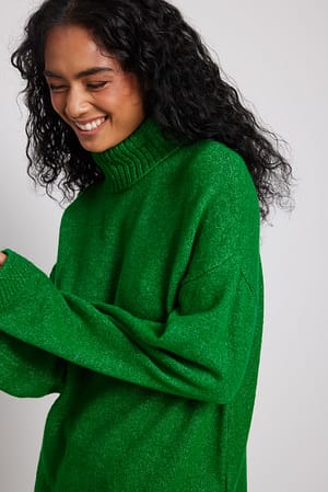 Green Gebreide sweater met hoge halslijn