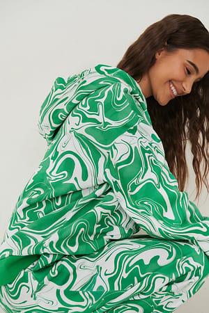 Green Swirl Print Oversized hoodie met print van biologisch katoen