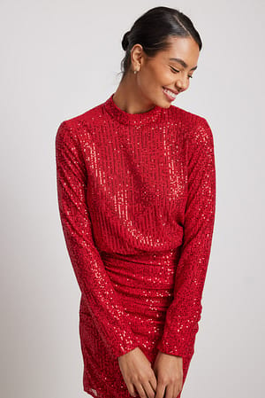 Red Ingerimpelde mini-jurk met pailletten