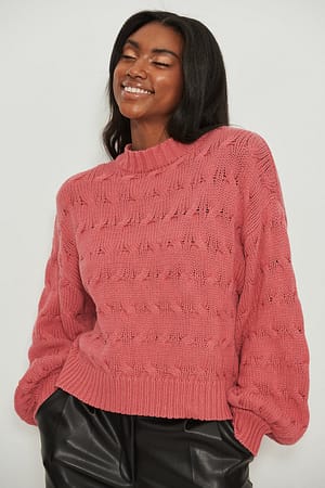Pink Oversized gebreide sweater met ronde hals