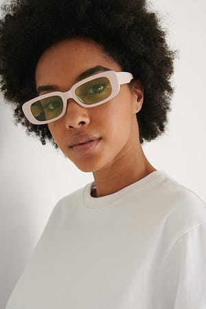 Beige/Green Schlanke Sonnenbrille
