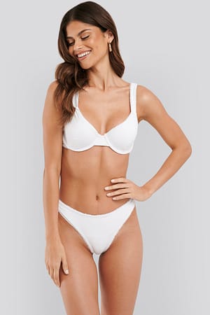 White Structured Lace Edge High Cut Bikini Panty