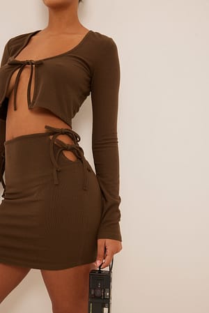 Brown Tie Detail Mini Skirt