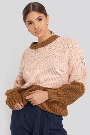 Pink Two Coloured Heavy Knitted Sweater