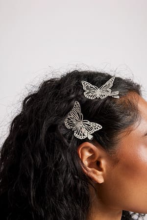 Silver 2er-Pack Schmetterlings-Haarspangen