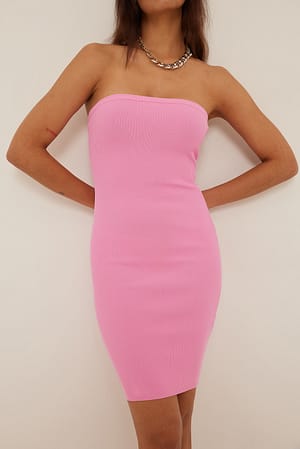 Pink Ribgebreide mini-jurk