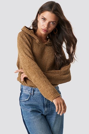 Camel Hooded Schenille Sweater