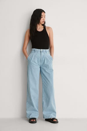 Blue Geplisseerde jeans met hoge taille