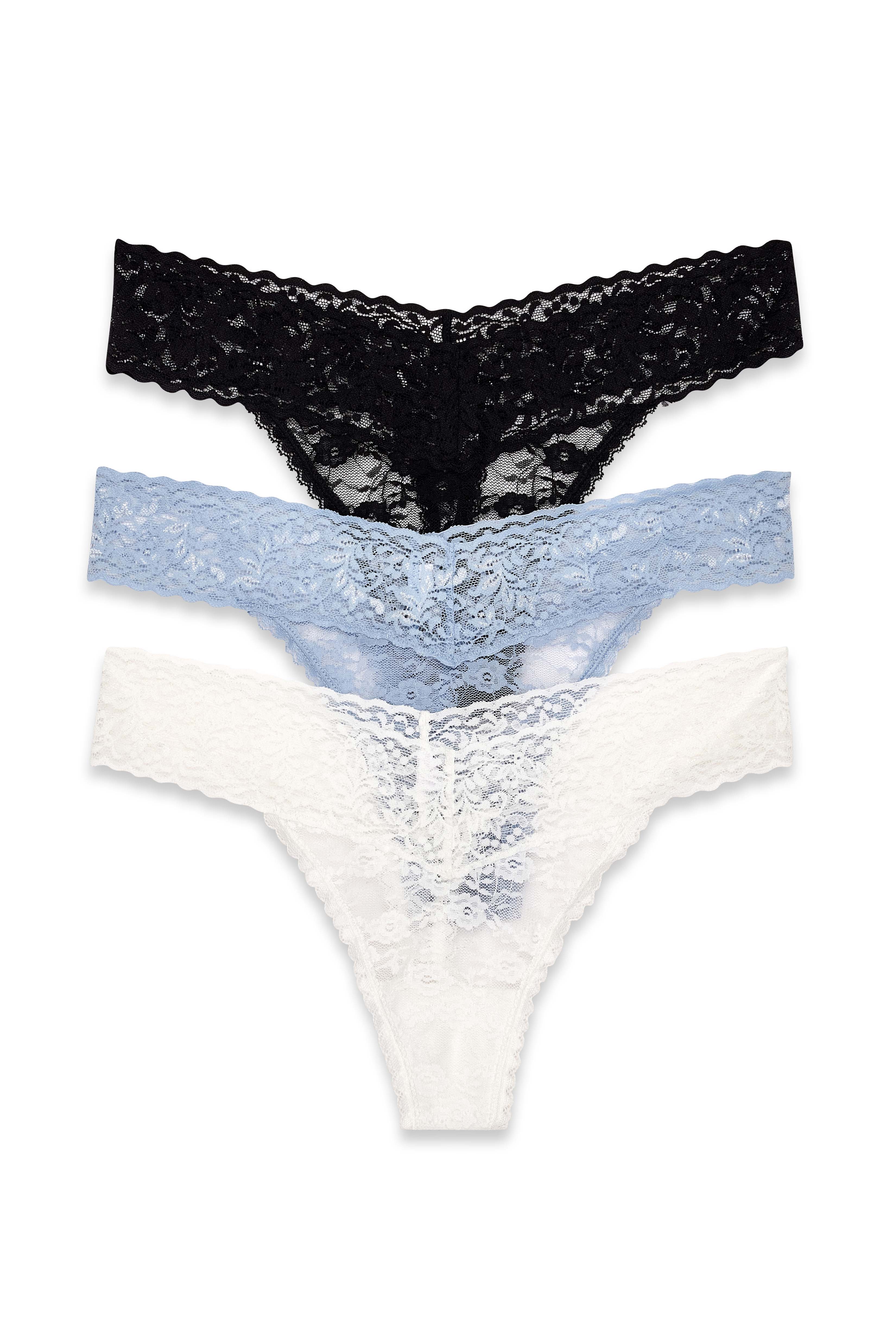 Black/White/Blue 3-pack Lace Band Thong