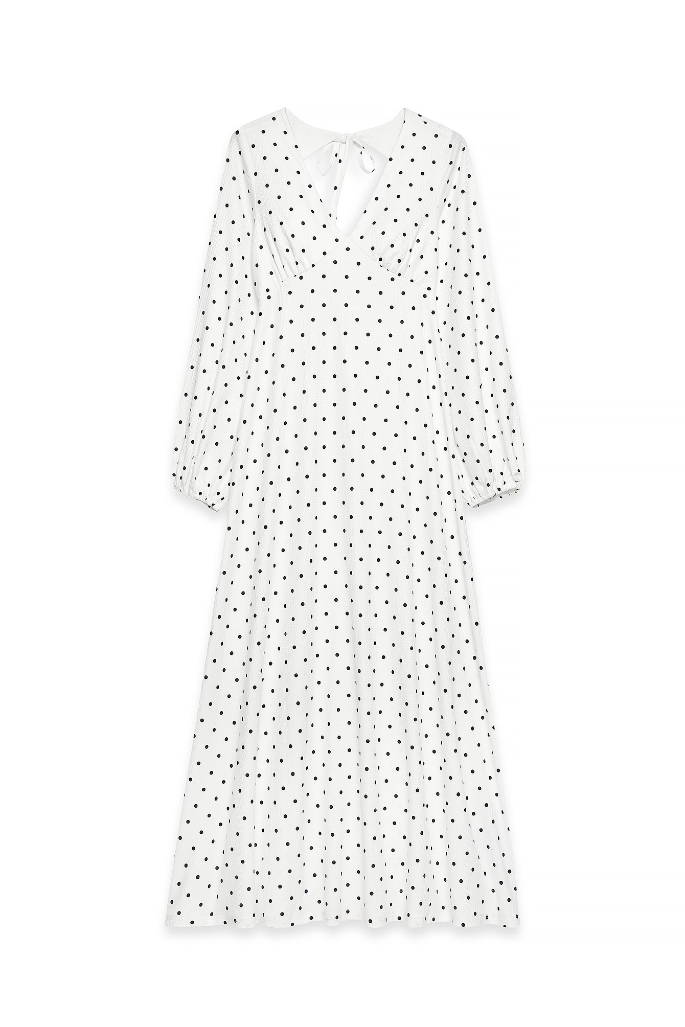 Black/White dots Balloon Sleeve Open Back Maxi Dress