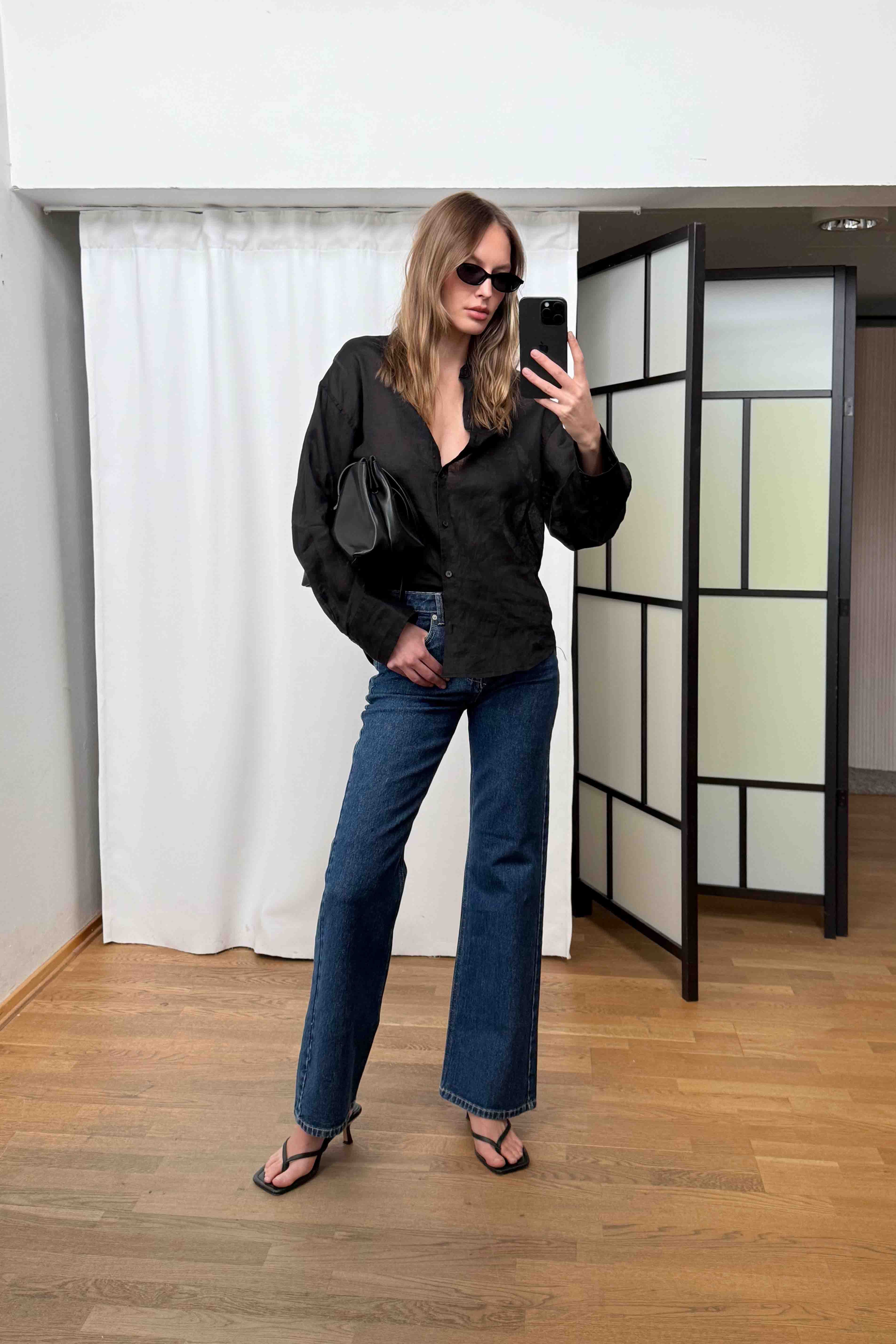 Dark Blue Bridge High Waist Flared Jeans