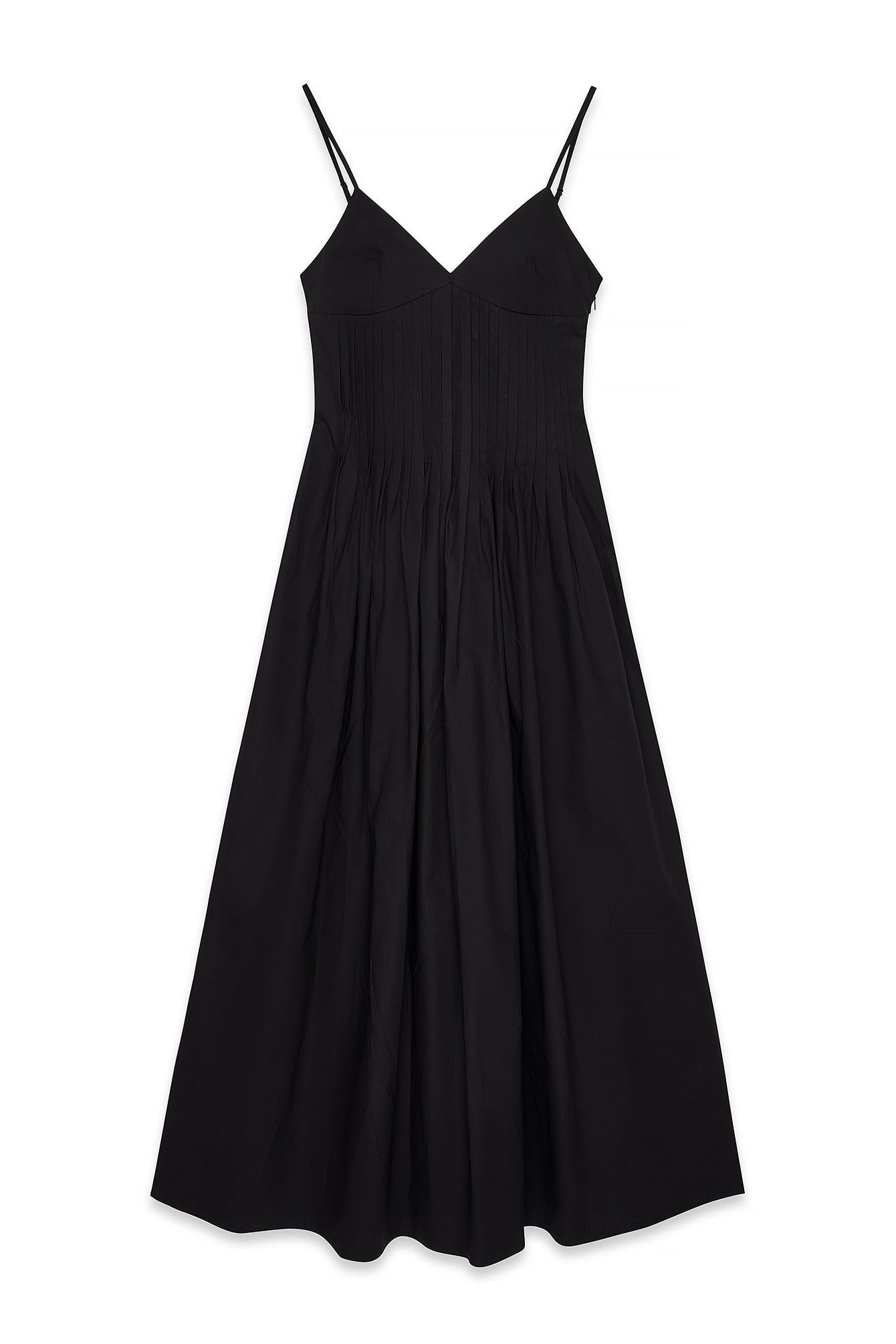 Black Cotton Pintuck Midi Dress