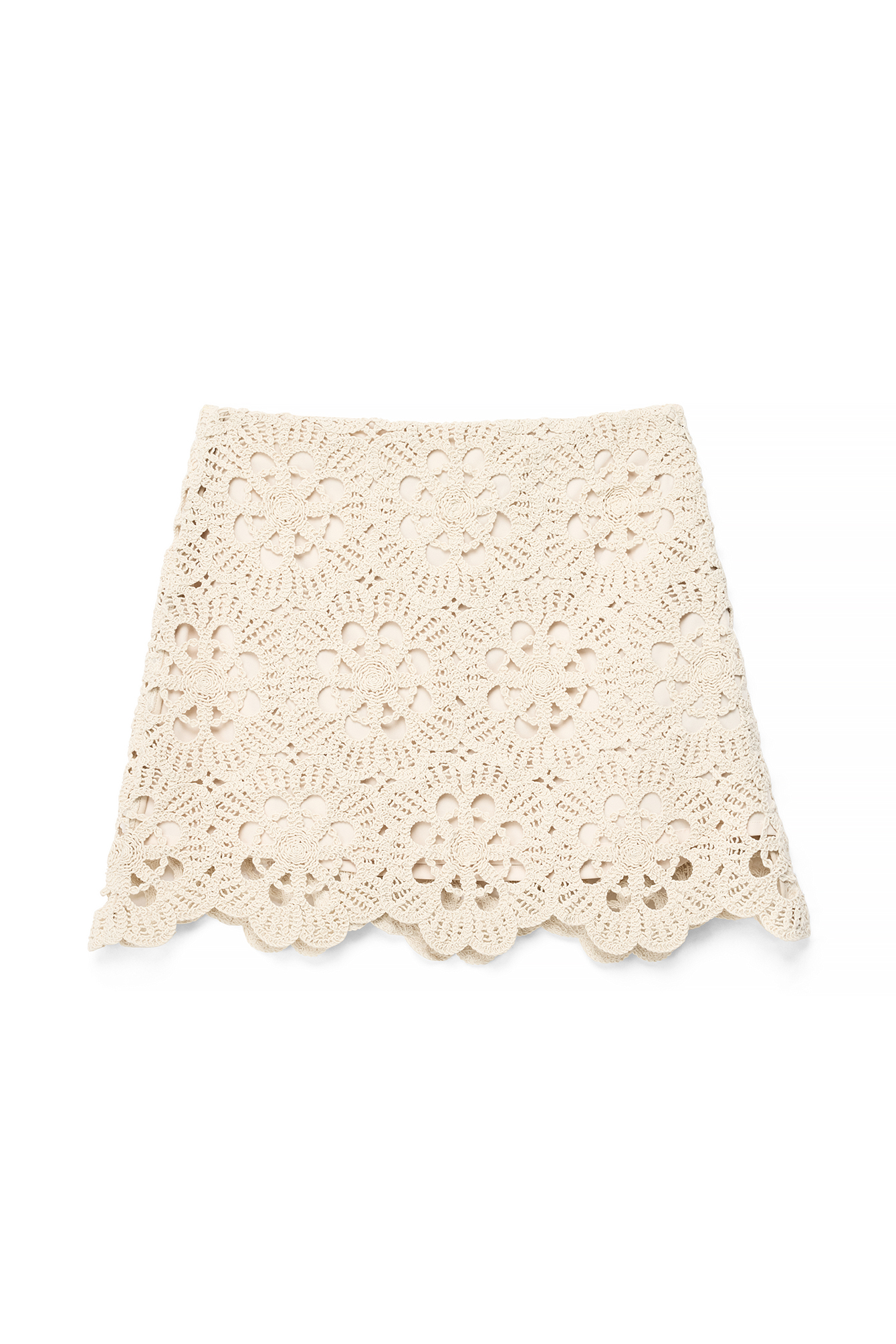Beige Crochet Mid Waist Mini Skirt
